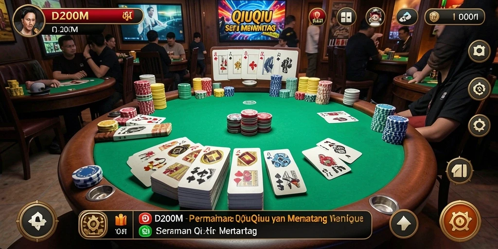 Tangkapan layar D200M menampilkan suasana gameplay QiuQiu yang mendebarkan.