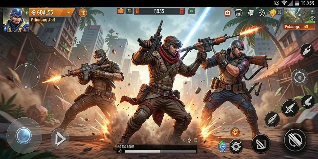 Screenshot gameplay GOAL55 menunjukkan pertarungan ARPG yang intens dan seru.