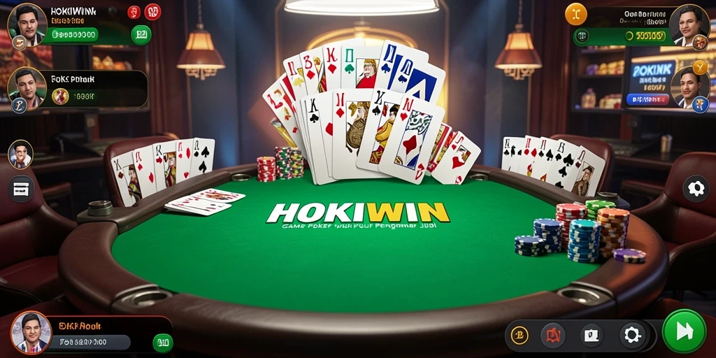 Screenshot gameplay HOKIWIN menampilkan suasana poker yang mendebarkan.