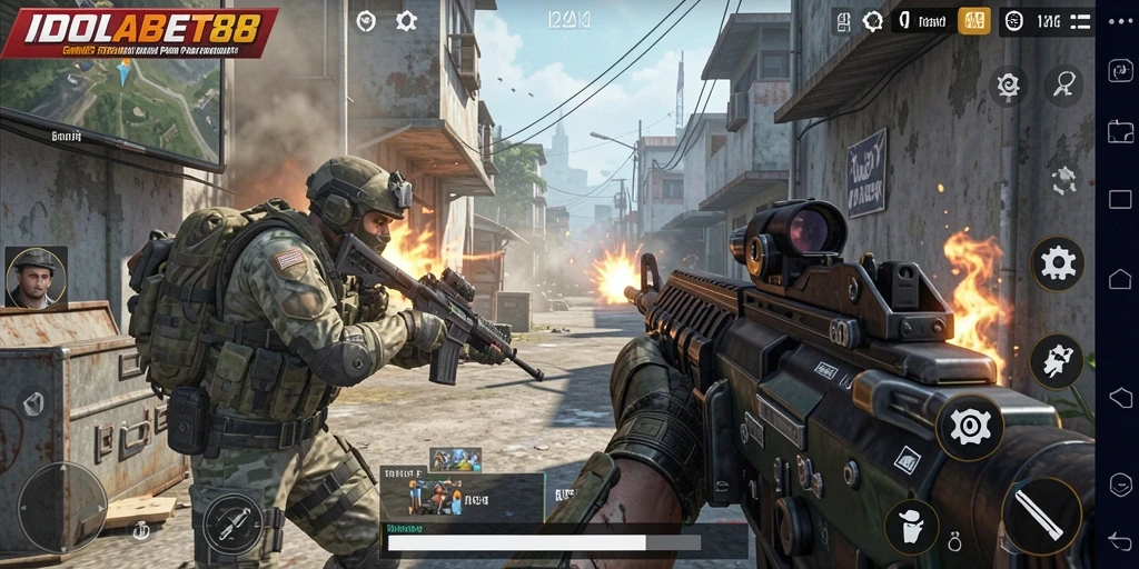 Tampilan gameplay seru dari IDOLABET88 saat aksi tembak-menembak.