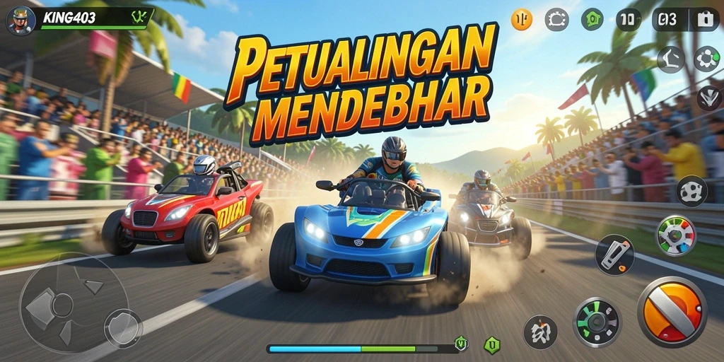 Screenshot KING403 menampilkan aksi balapan yang cepat dan mendebarkan.