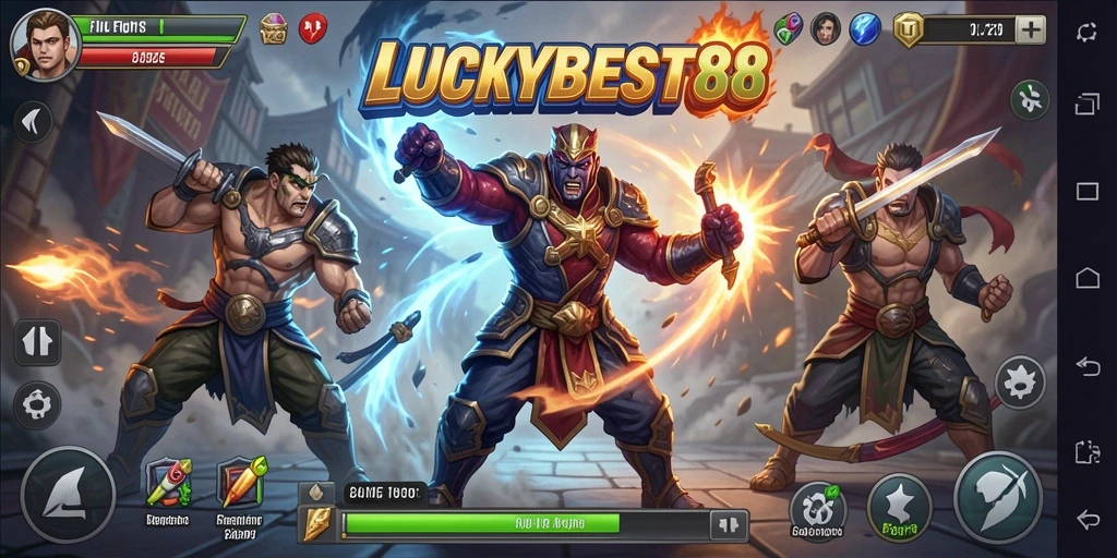 Tampilan gameplay seru dalam pertarungan karakter LUCKYBEST88.